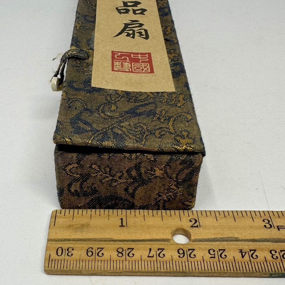 Vintage Chinese Sandalwood Folding Fan Carved Pheasant Design with‎ Brocade Box - Picture 13 of 14